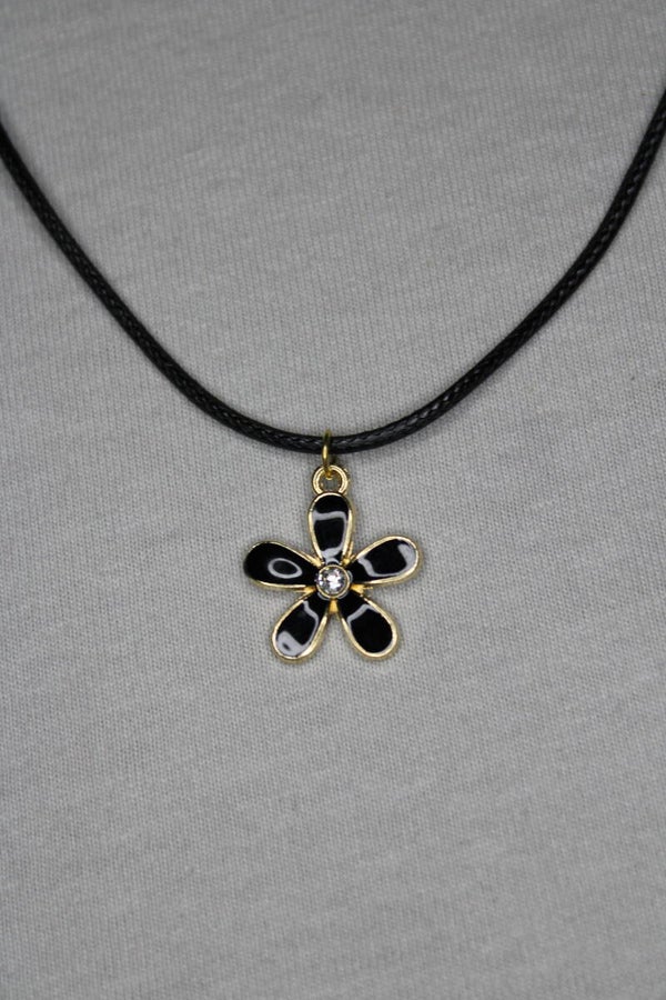 Goud/Gekleurde Bloem Met Diamantje - Ketting
