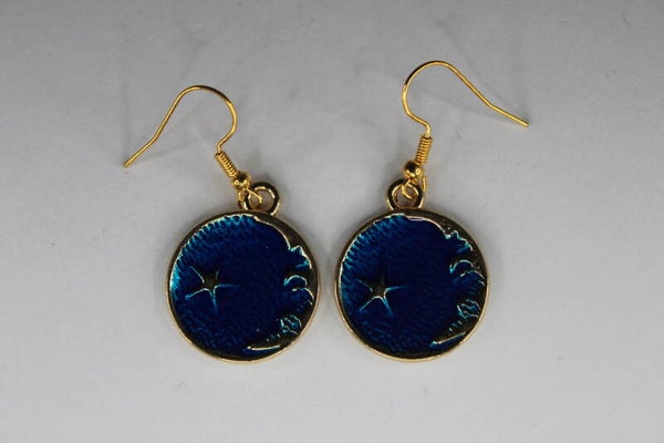 Goud/Gekleurde Oceaan Met Ster En Maan - Oorbellen