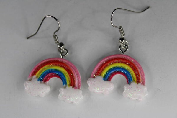 Regenboog Met Wolken En Glitter - Oorbellen