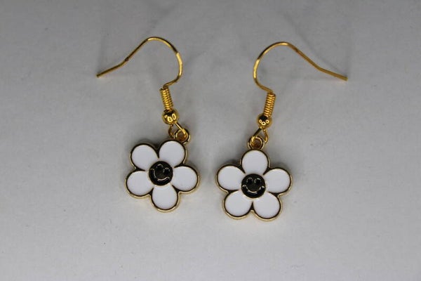 Goud/Gekleurde Bloem Met Smiley - Oorbellen Dieren