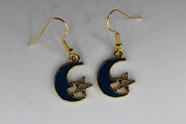Goud/Gekleurde Maan Met Ster - Oorbellen