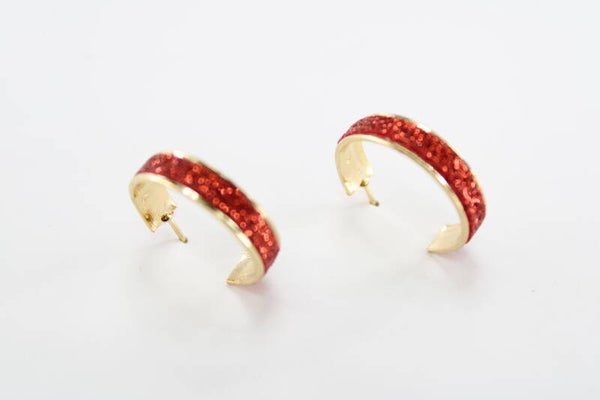 Rode Glitter Oorring 22 mm - Oorbellen Hoop 22 mm