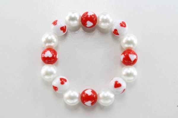 Rood-Wit Hart - Armband Kralen Hart