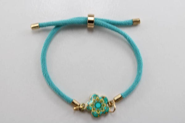 Stoffen Koord Met Mandela Bloemen Bedel Divers - Armband Natuur