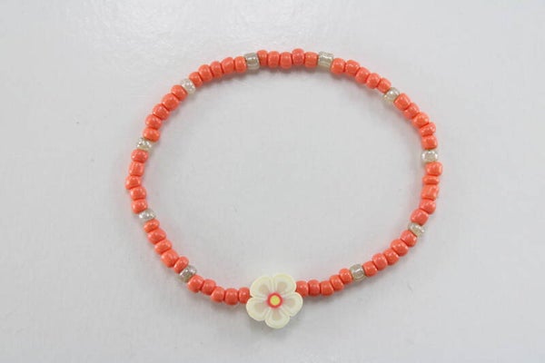 Oranje Kralen Met Bloem - Armband Oranje