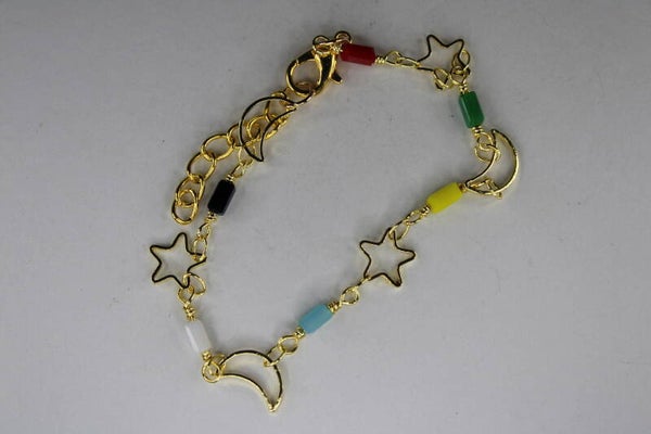 Gouden Maantjes/Sterretjes Met Gekleurde Kralen - Armband