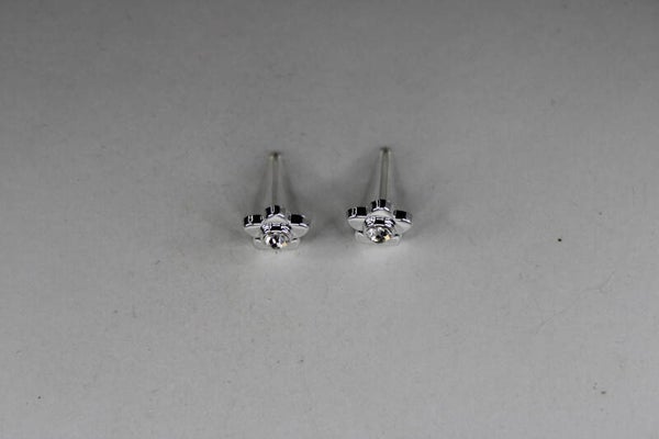 Knopoorbel Bloem Met Diamant - Oorbellen