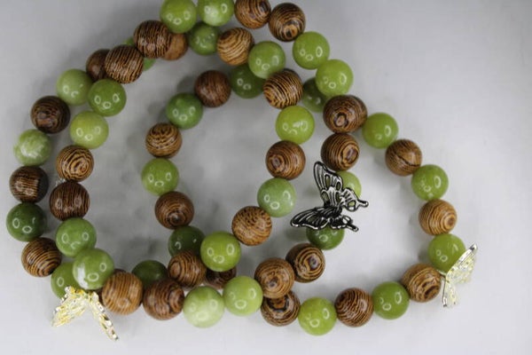 Natuurstenen En Houten Kralen Met Vlinder - Armband