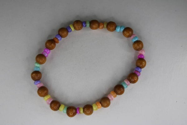 Houten Kralen Met Regenboogkleurige Natuurstenen - Armband