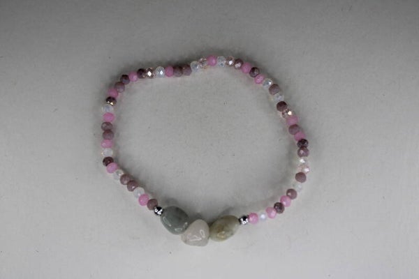 Roze Natuurstenen Met Drie Steentjes - Armband Natuursteen