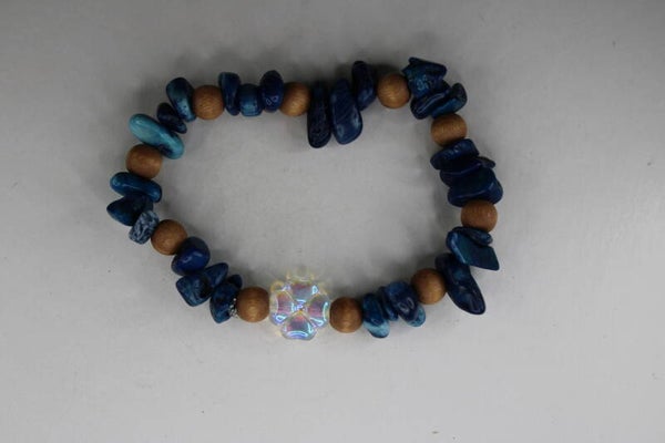 Natuurstenen En Houten Kralen Met Doorzichtig Bloemetje - Armband