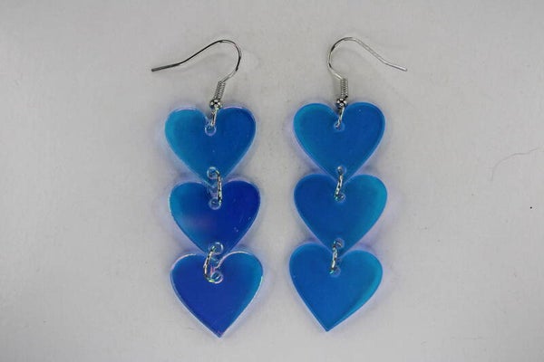 Drie Blauwe Hartjes - Oorbellen