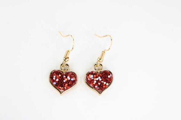 Hartje In Kleur Met Glitter - Oorbellen Hart Markt