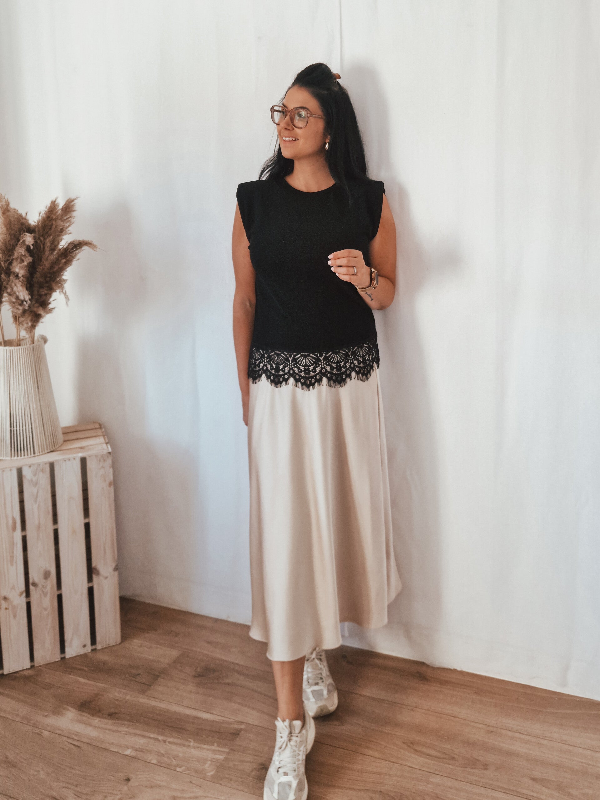 Satijnen rok in champagne kleur