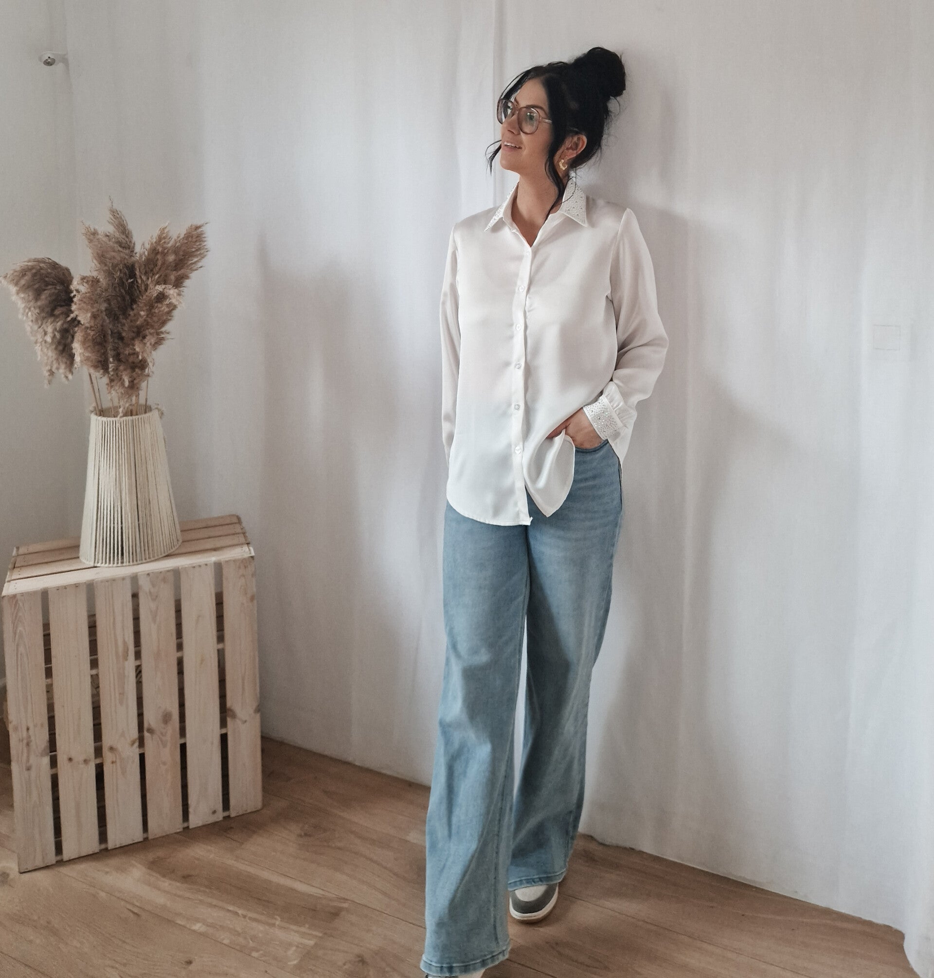 Blouse met glitters (div.kleuren)