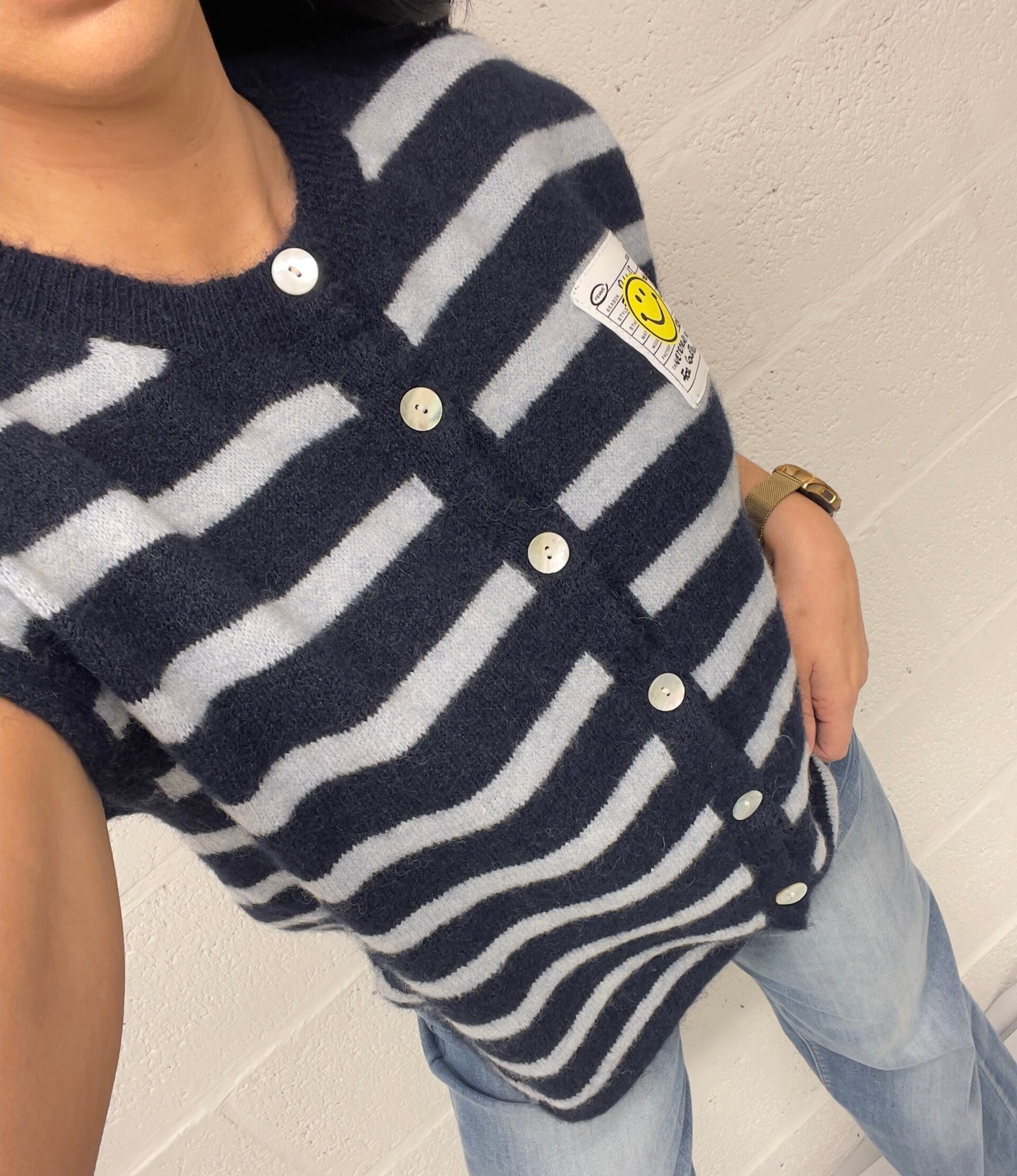 Sleeveless cardigan met strepen