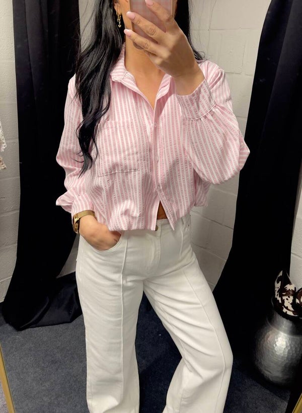 Gestreepte blouse met poffy effect (div.kleuren)