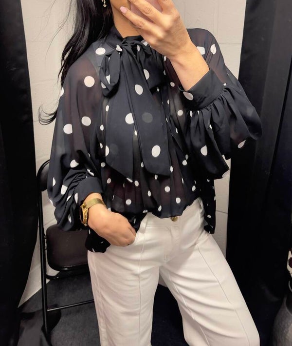 Polkadots blouse met strik (div.kleuren)
