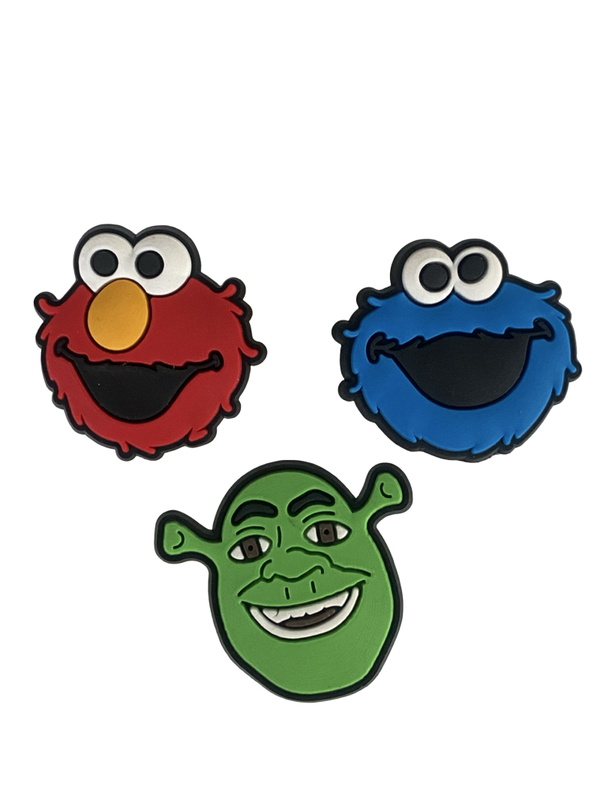 Set pins Shrek, Elmo en Koekiemonster