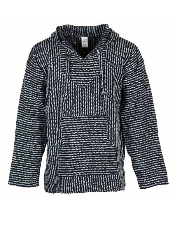 Baja Hoodie Black White Stripe  MEDIUM