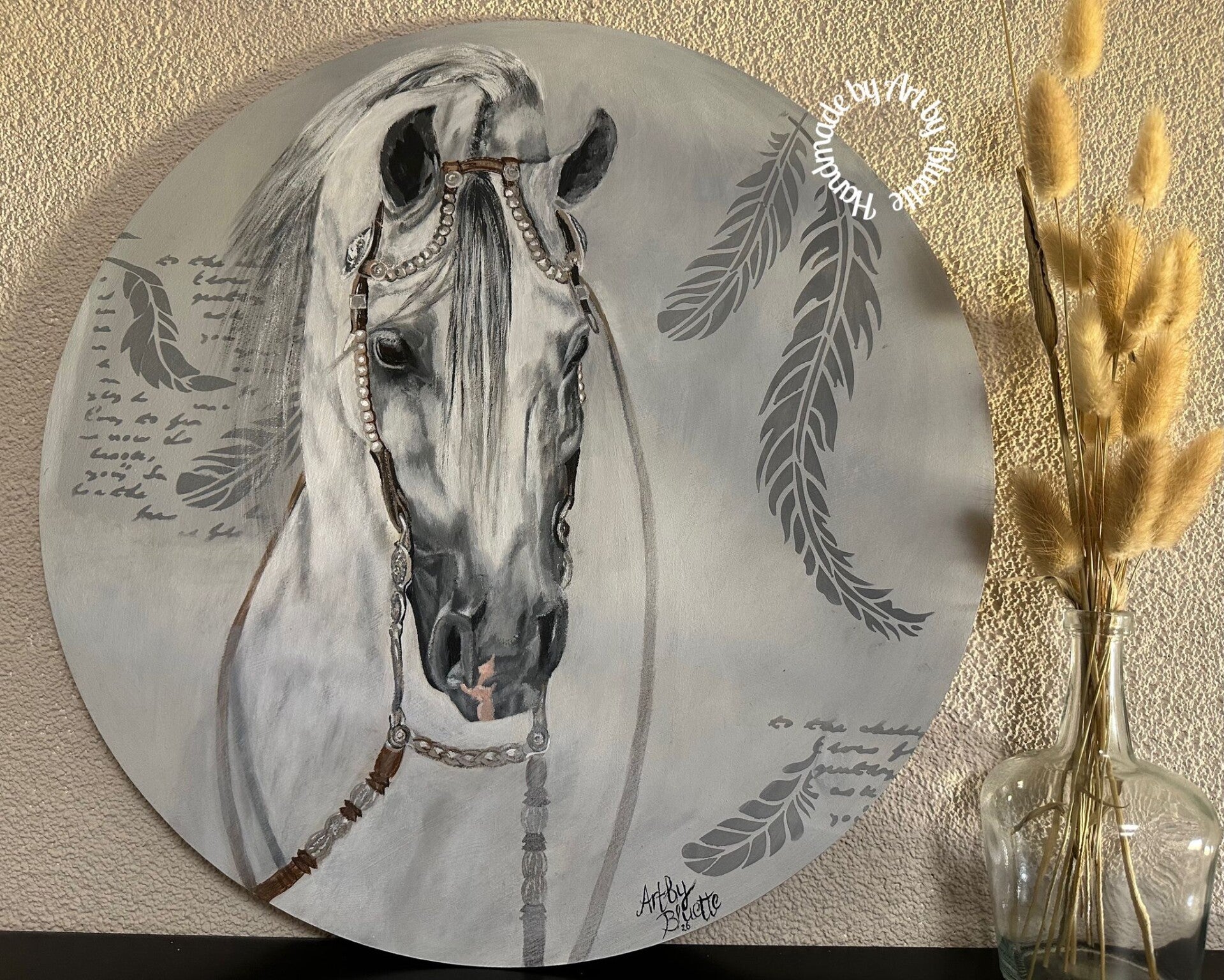 Muurcirkel paard, acryl op hout