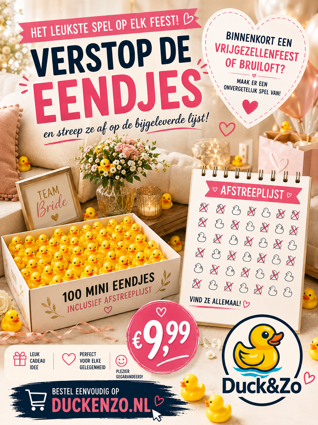 Pakket van 100 mini eendjes + afstreeplijst