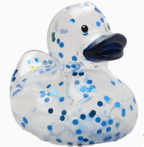 Blauwe glinsterende badeend