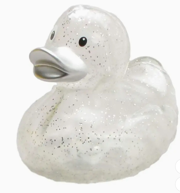 Badeendje transparant met zilveren glitters