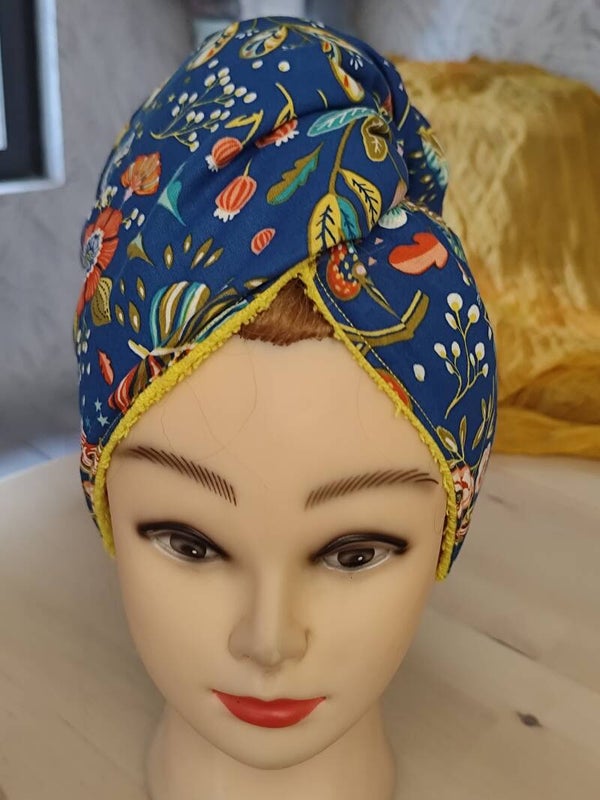 Turban Sèche-cheveux  "Ancolie bleu"