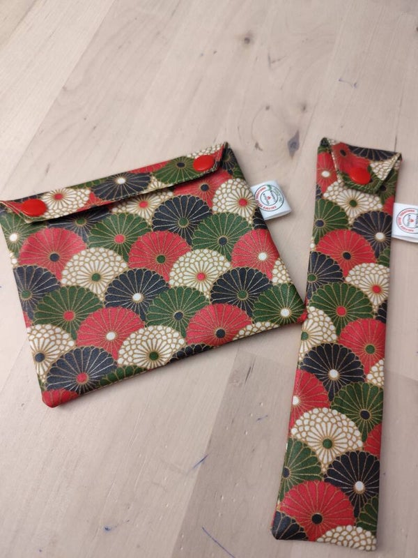 Kit nomade étui à brosse à dents et pochette à savon Chrysanthèmes japonais