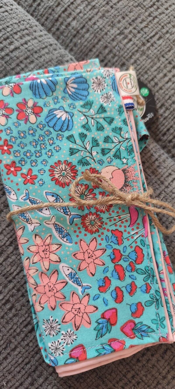Sac à Tarte  "coquillages et poissons"bleu