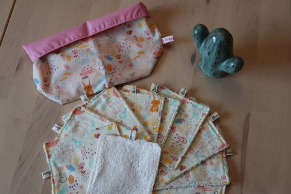 10 Lingettes  lavables  Lapins + panier