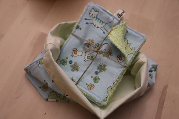 10 Lingettes  lavables  Animaux + panier