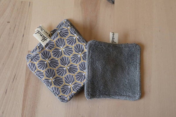 Mini lingettes Lavables Fleurs japonaises grise