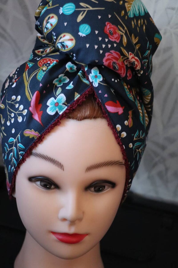 Turban Sèche-cheveux  "Ancolie noir"