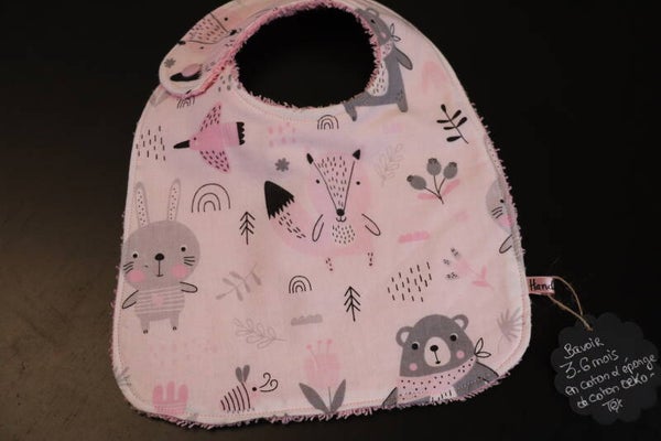 Bavoir  3-6 mois  Animaux rose