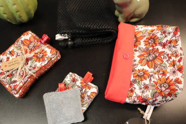 kit  Lingettes démaquillantes lavables Fleurs Oranges