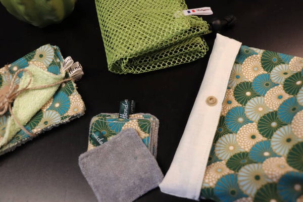 kit  Lingettes démaquillantes lavables Chrysanthêmes  vert
