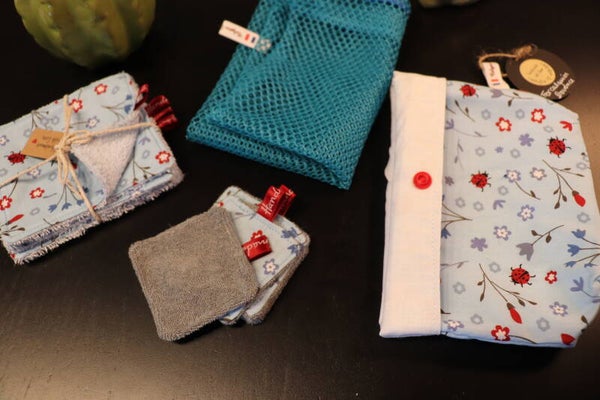 kit  Lingettes démaquillantes lavables "Cox " printemps beu