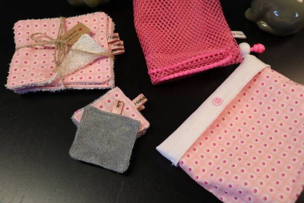 kit  Lingettes démaquillantes lavables Rose