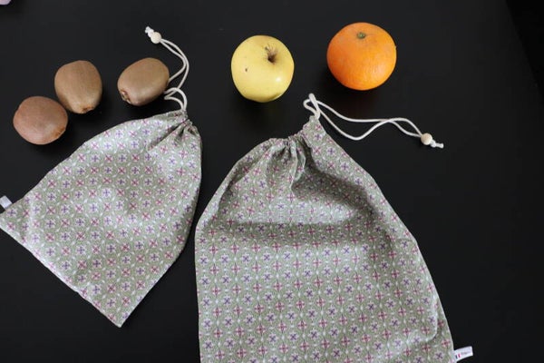 Sacs à vrac "Fleur mosaïque vert / rose" lot de 2