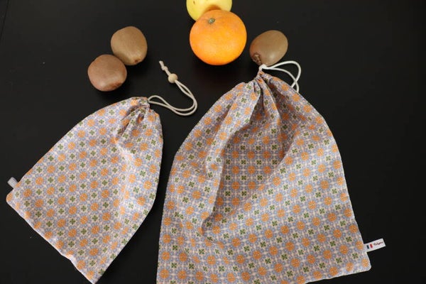Sacs à vrac "Fleur mosaïque bleu /orange" lot de 2