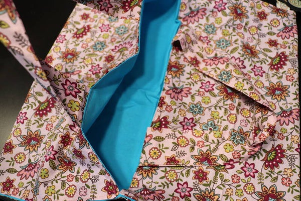 Sac à Tarte " Fleurs d'été" rose ou bleu