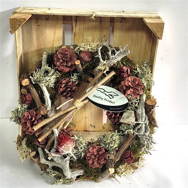 Arrangement Krans de Luxe in kistje Rood 30cm