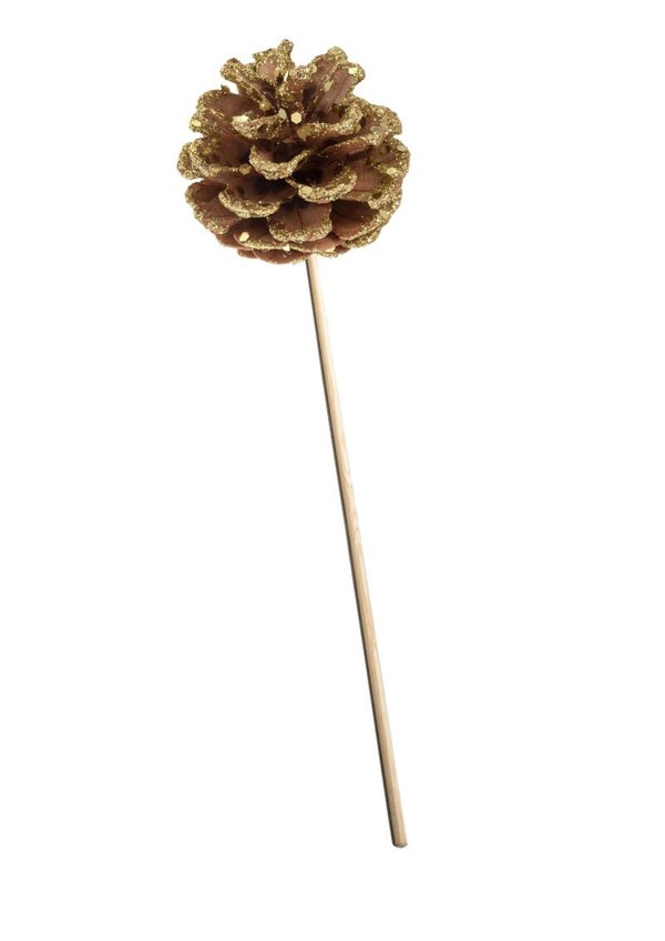 Dennenappel op stok met goud glitters