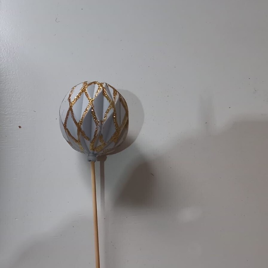 kerstbal op stok Goud/wit