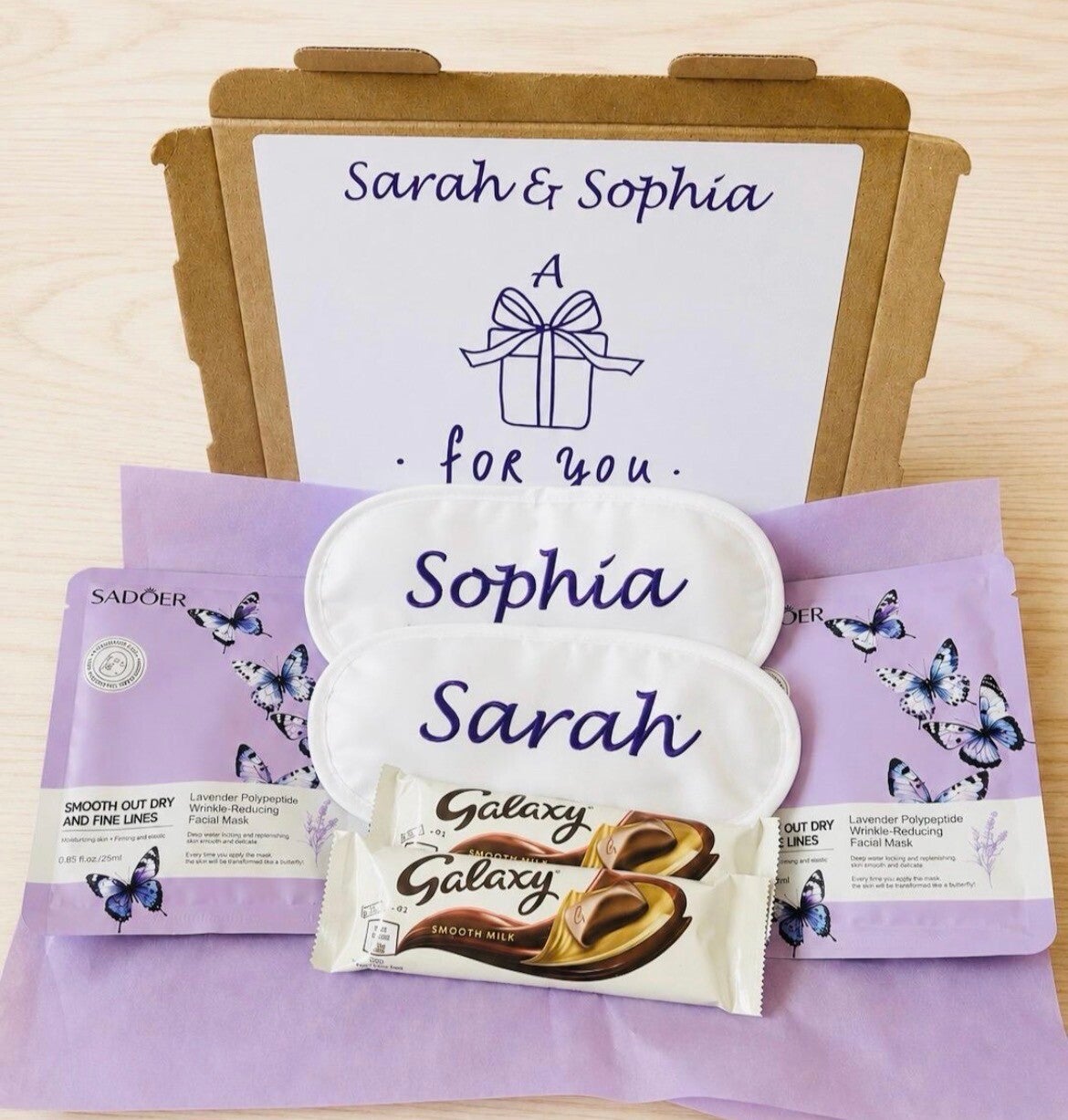 Personalised Pamper Gift for Two, Best Friend or Sister Gift, Matching Sleep Masks, Girls Night In Gift Box