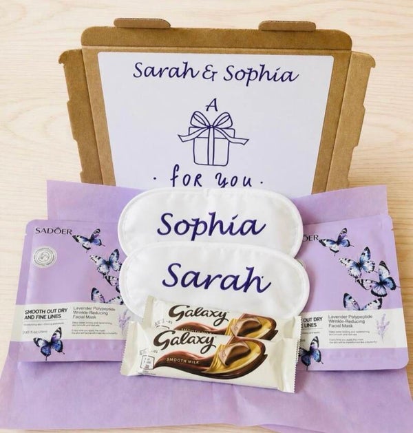 Personalised Pamper Gift for Two, Best Friend or Sister Gift, Matching Sleep Masks, Girls Night In Gift Box