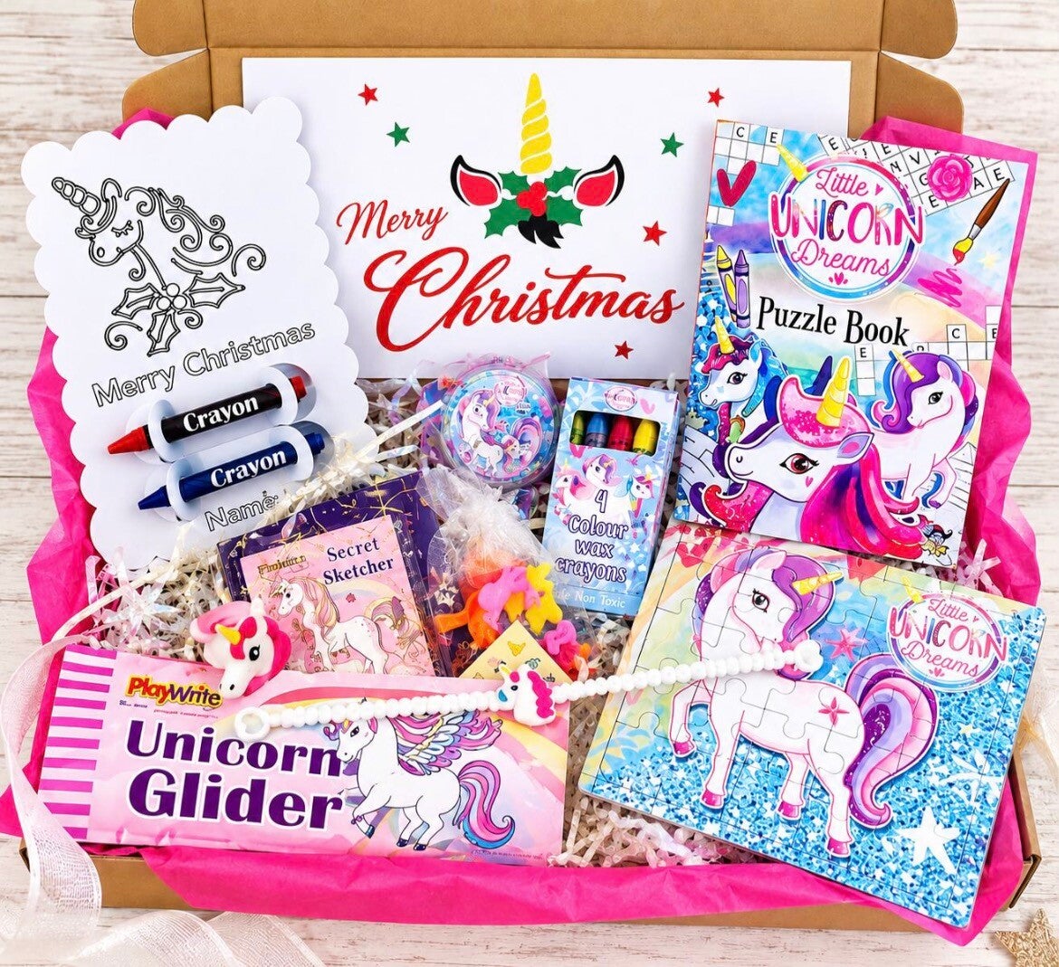 Unicorn Christmas Activity Gift Box for Girls, Kids Colouring & Puzzle Set, Unicorn Stocking Filler, Christmas Eve Box Gift