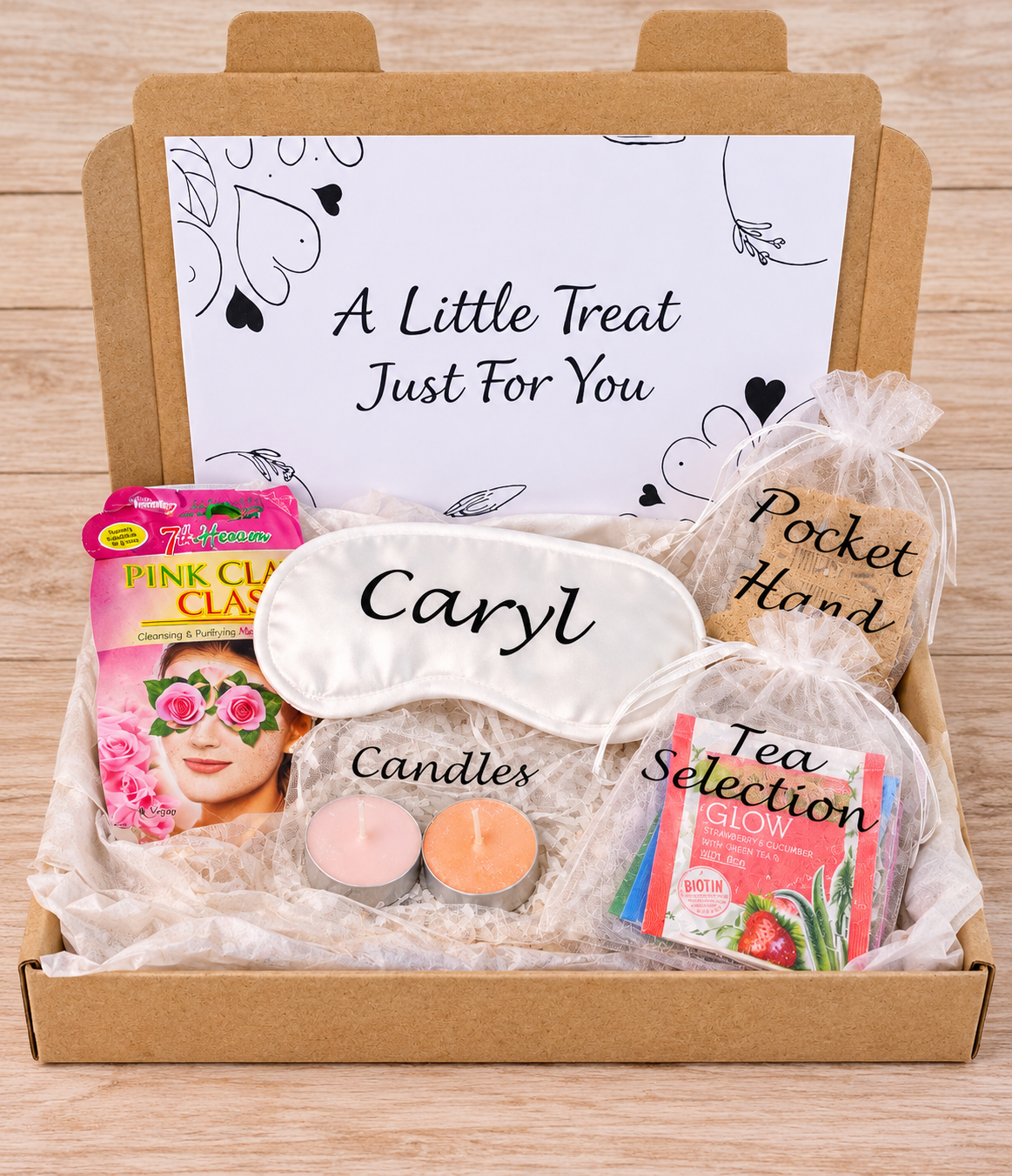 Relaxation & Self Care Gift with Sleep Mask, Tea & Candles